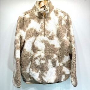LIV Outdoor Aisley Tan & Cream Patches Sherpa Half Zip Pullover w Pockets Size L